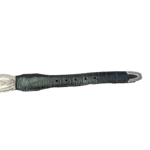 Brighton Silver Plates Design Black Croc Leather Belt Size Small Braided Rope main image 7